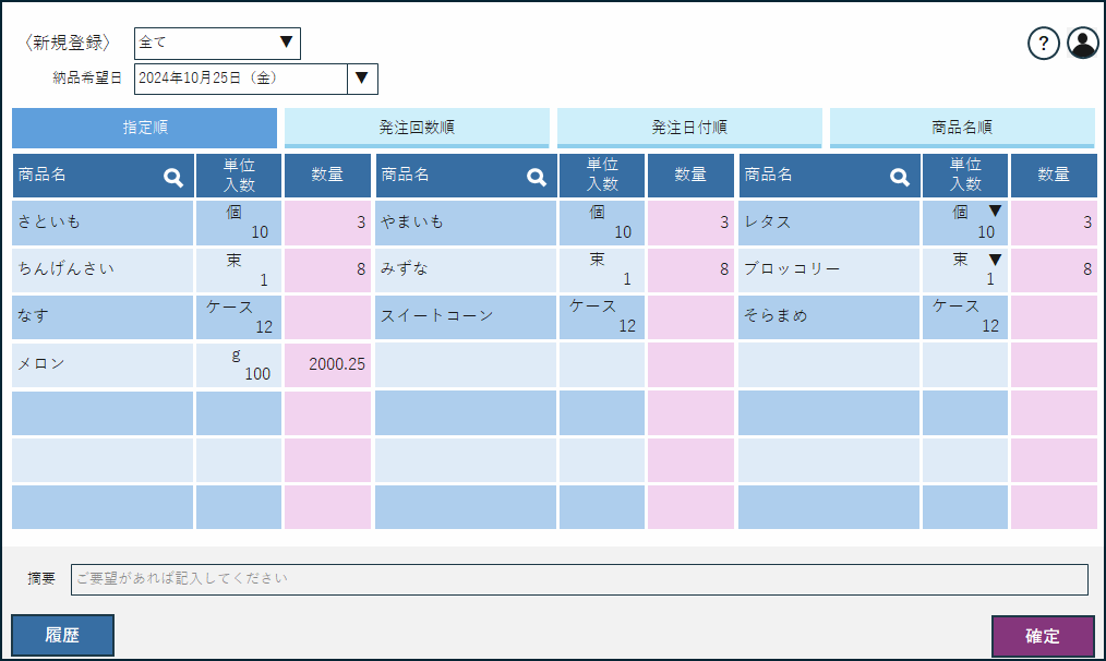 ３列表示の例